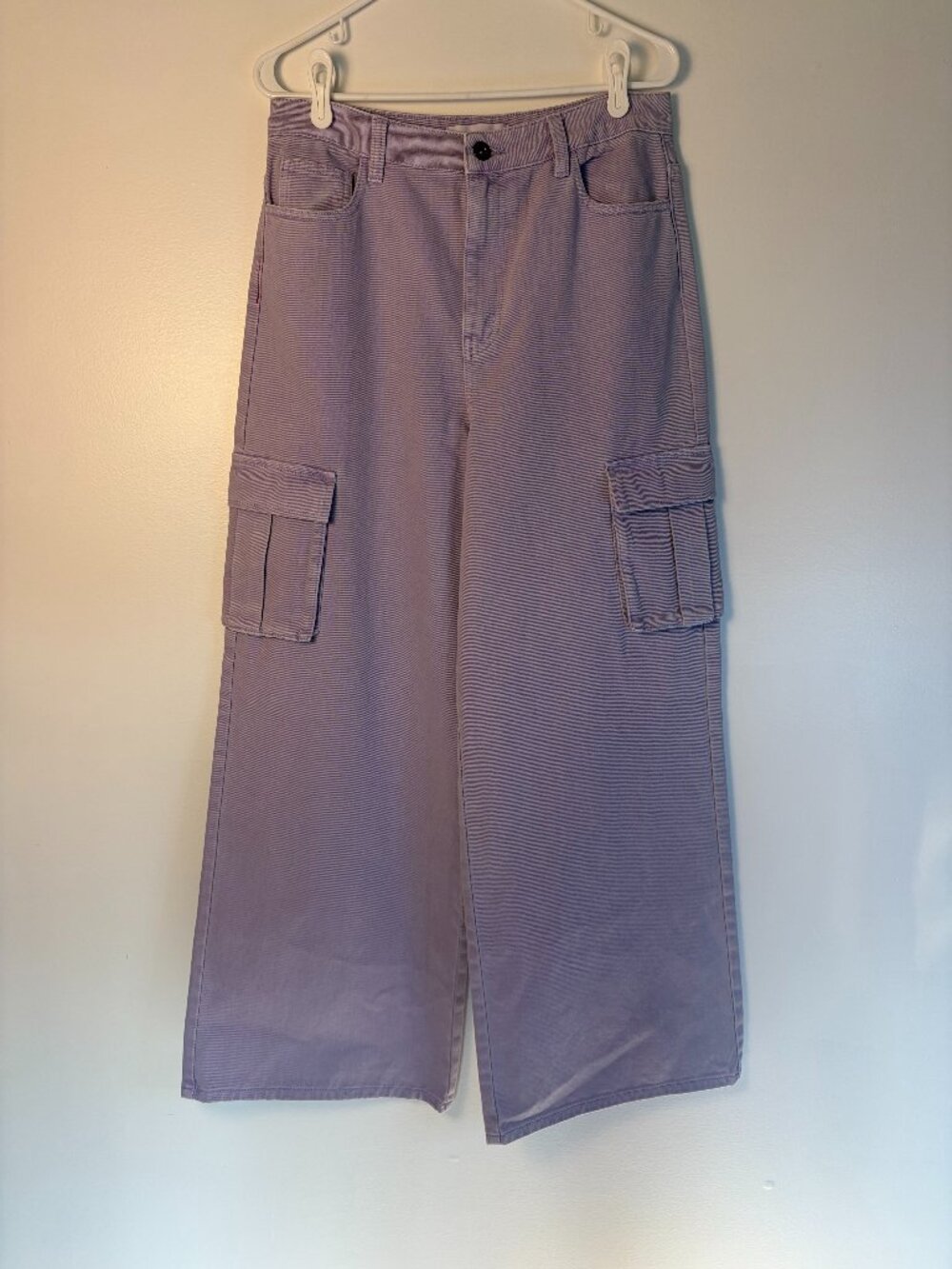 Self-Portrait Lilac Wide-Leg High Rise Denim Cargo Jeans